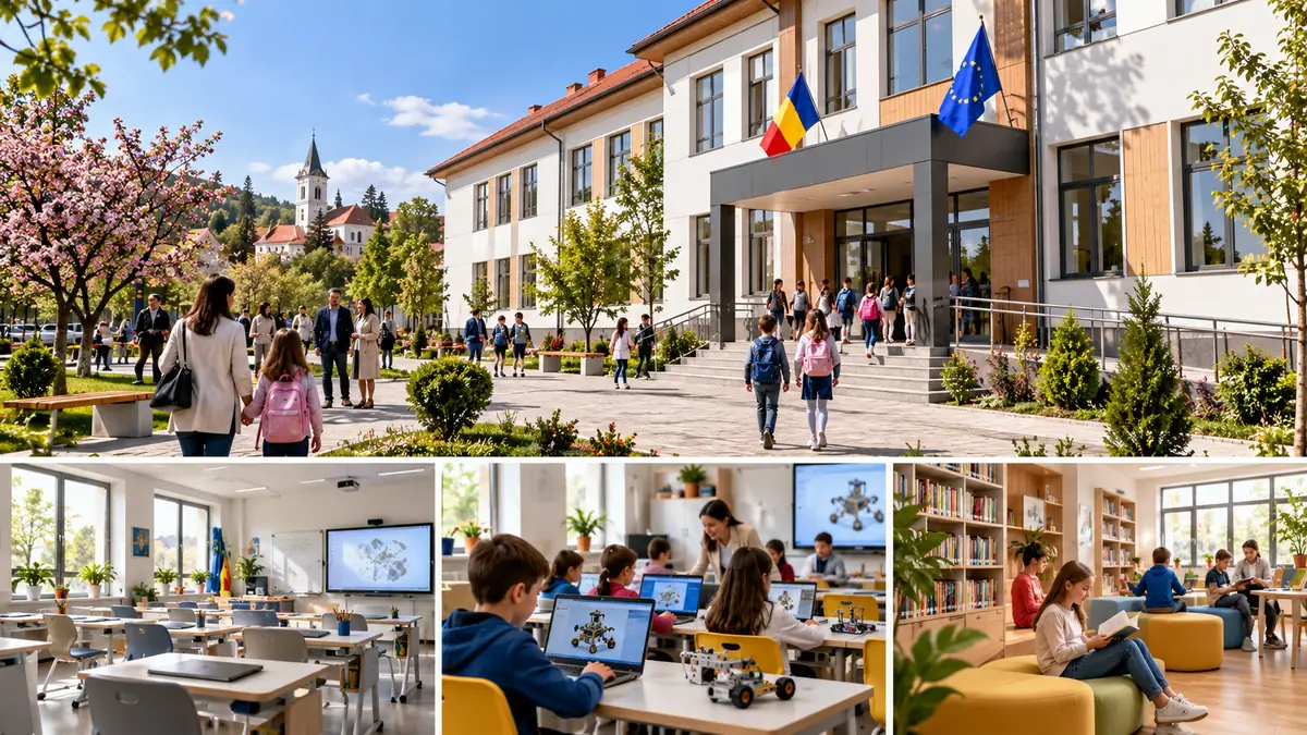 Școală modernizată, cu săli de clasă dotate digital