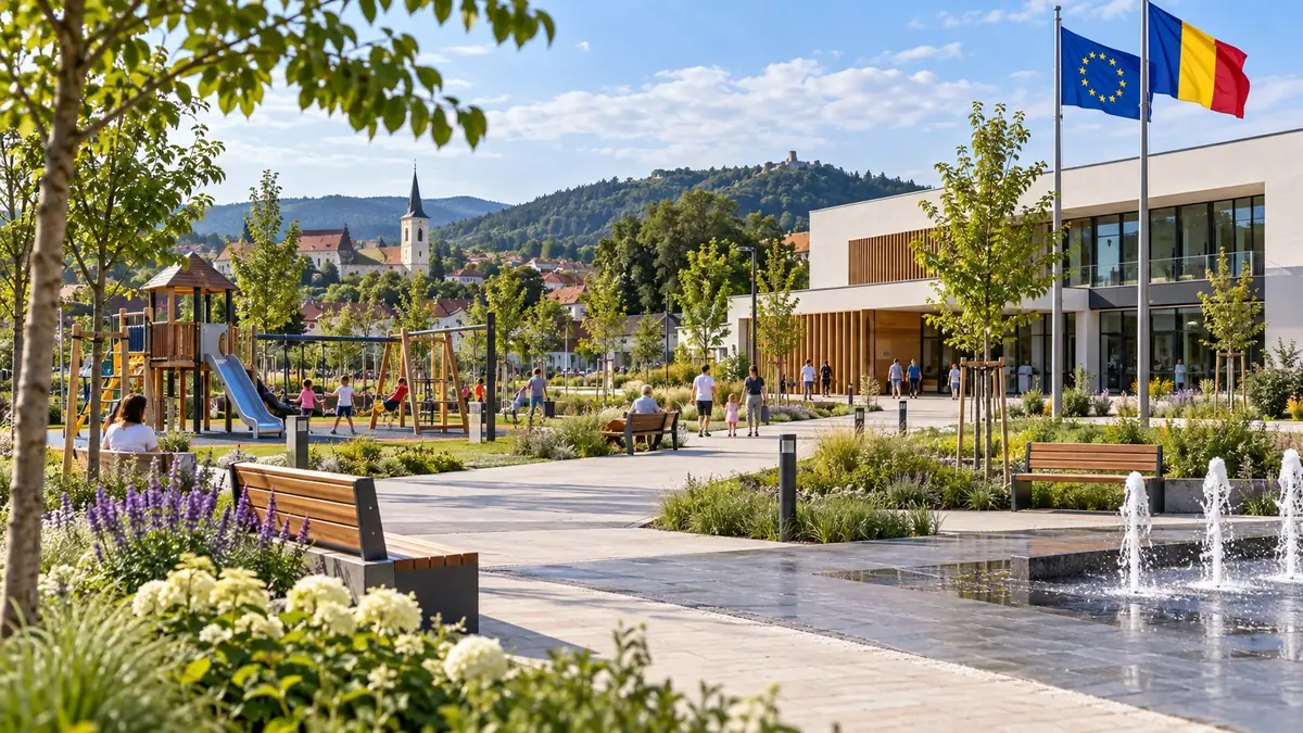 Parc și clădire publică nouă, realizate pentru comunitate