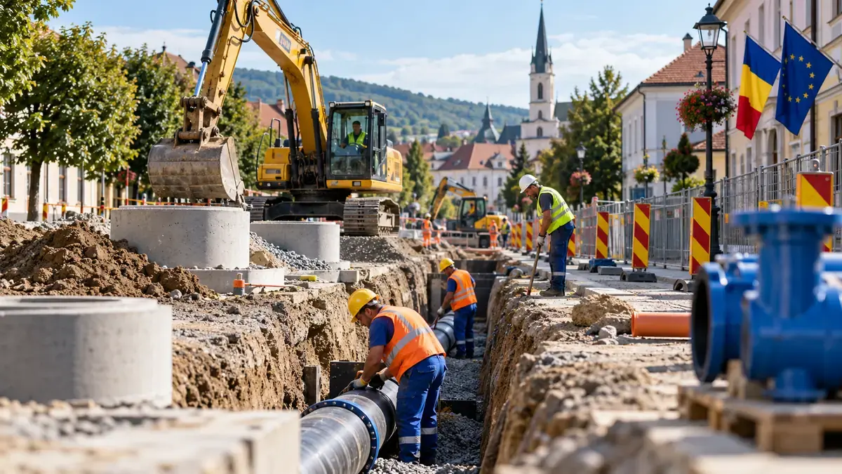 Lucrări de rețea de apă și canalizare într-un oraș